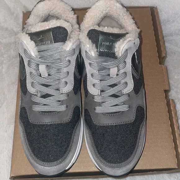 NWT VOILE BLANCHE MELANY FUR. Leather And Fabric Sneakers in Grey-Charcoal Grey - Picture 9 of 15